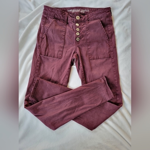 American Eagle Burgundy 5 button fly super stretch jegging 4 - Picture 1 of 13